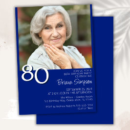 Invitación Foto Modernista Minimalista Cumpleaños 80 Azul Rea