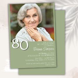 Invitación Foto Modernista Minimalista Cumpleaños 80 Verde Sa