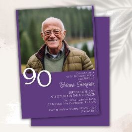 Invitación Foto Modernista Minimalista Cumpleaños 90 Morado