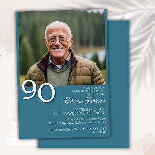 Invitación Foto Modernista Minimalista Cumpleaños 90 Verde Az