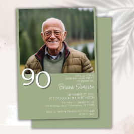 Invitación Foto Modernista Minimalista Cumpleaños 90 Verde Sa