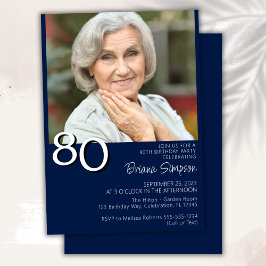 Invitación Foto Moderno Minimalista Cumpleaños 80 Azul Marino