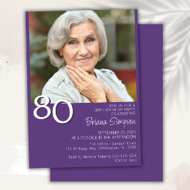 Invitación Foto Moderno Minimalista Cumpleaños 80 Morado