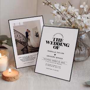 Invitación Foto monocroma moderna con Boda de código QR