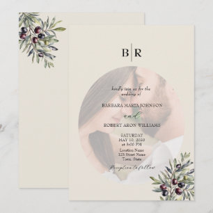 Invitación Foto Monograma de Boda Marfil Oliva
