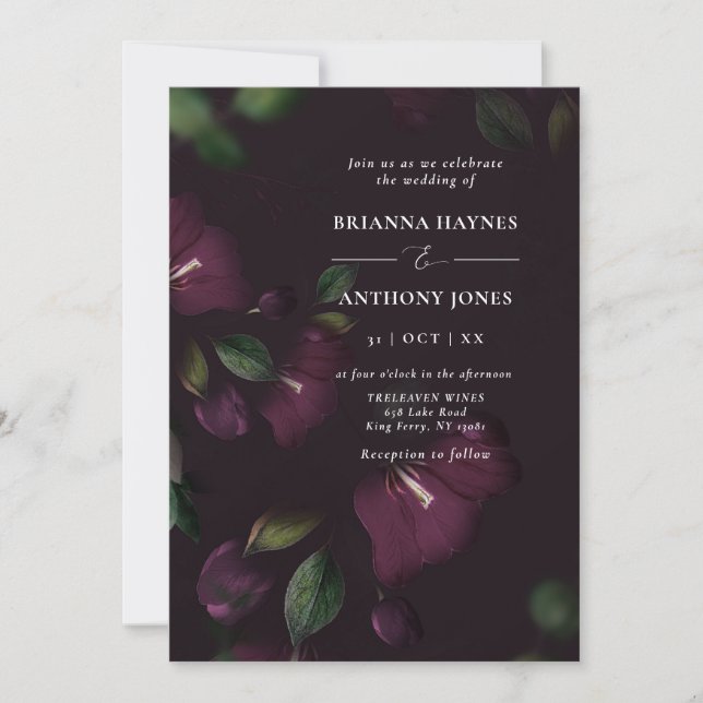 Invitación FOTO Moody Purple Bloom Grunge Boda (Anverso)