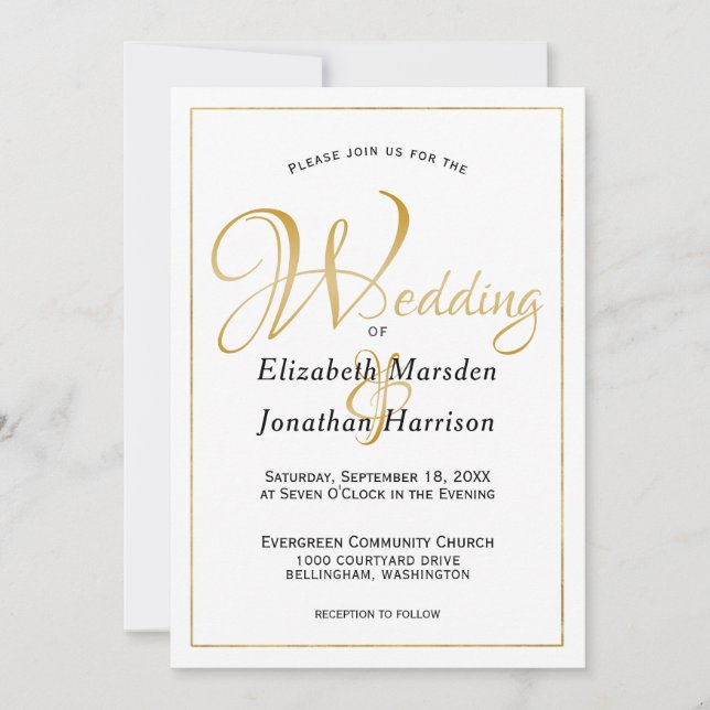 Invitación Foto: muchas aguas Escritura Elegante Guión Dorado (Anverso)