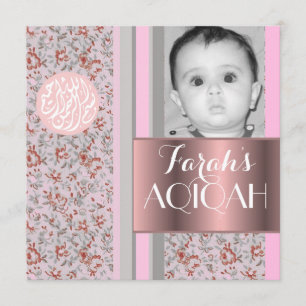 Invitación Foto musulmán del aqiqah del rosa de la niña