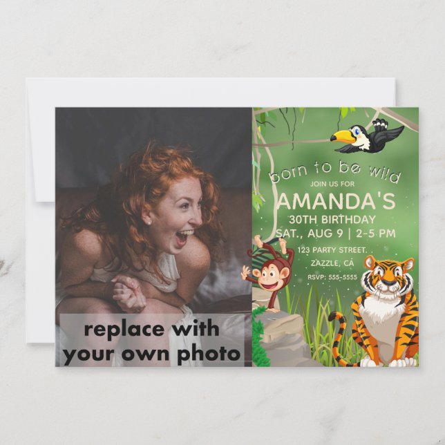 Invitación Foto nacida para ser animales salvajes de la jungl (Anverso)