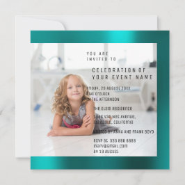 Invitación Foto Nacimiento Madre Perla Verde azulada Metálica