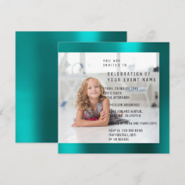 Invitación Foto Nacimiento Madre Perla Verde azulada Metálica