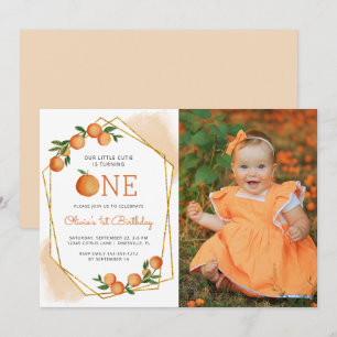 Invitación Foto Naranja de Cutie Primer Cumpleaños