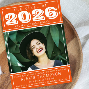 Invitación Foto Naranja del partido de graduación Open House 