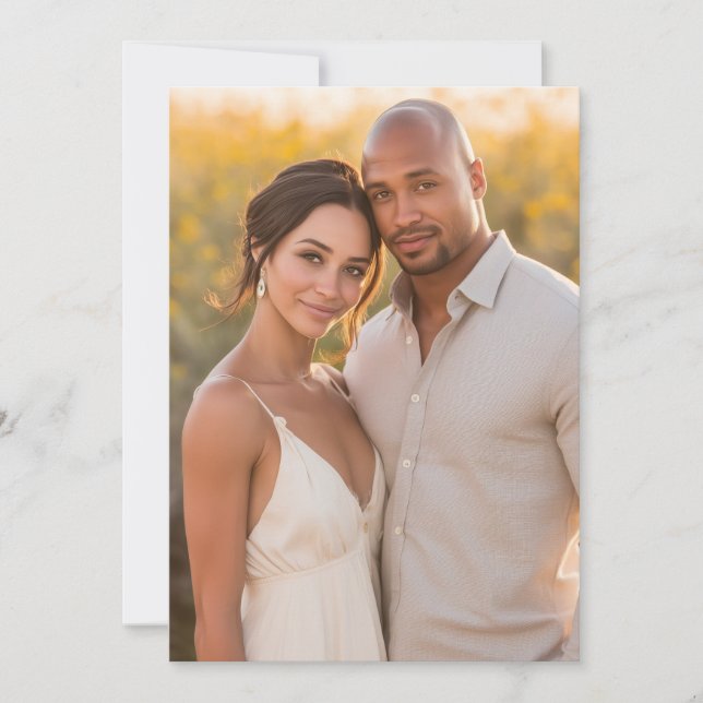 Invitación Foto Natural Beige Romántica (Anverso)