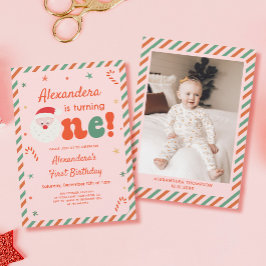 Invitación Foto Navidades rosados Primer Fiesta de cumpleaños