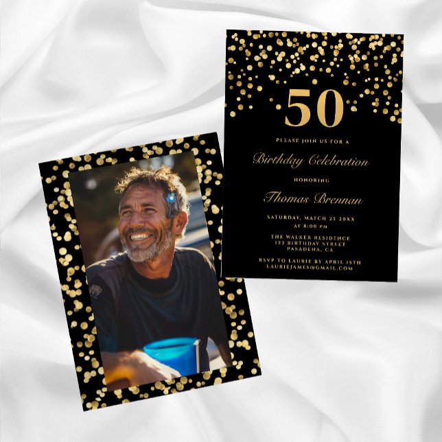 Invitación Foto Negra Y Oro Fiesta De 50 Años (Subido por el creador)
