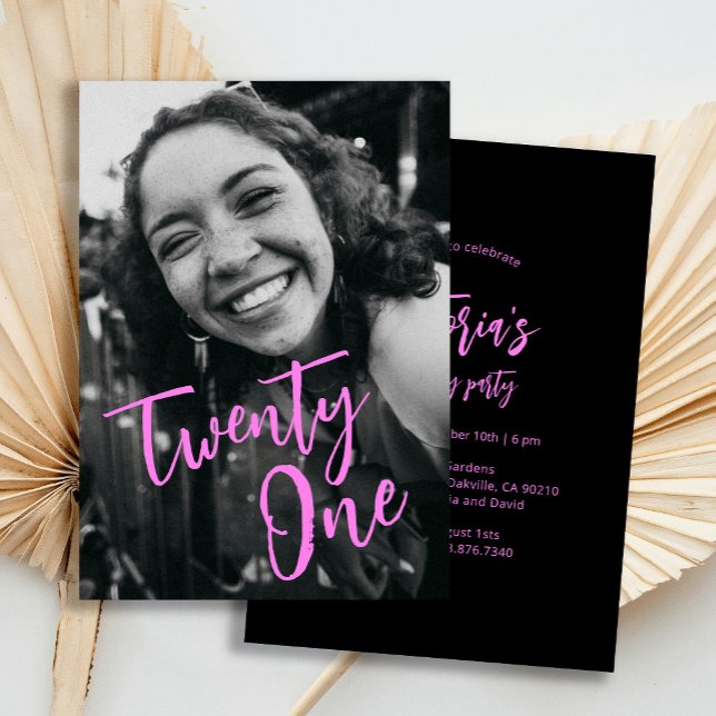 Invitación Foto negra y rosa 21ª Fiesta de cumpleaños (Subido por el creador)