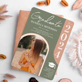 Invitación Foto negrita graduación en arco de 2023 rosa verde