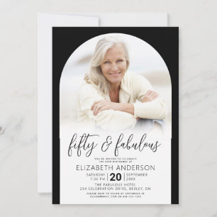 Invitación Foto Negro Blanco 50 Cumpleaños Fabuloso Arco Negr