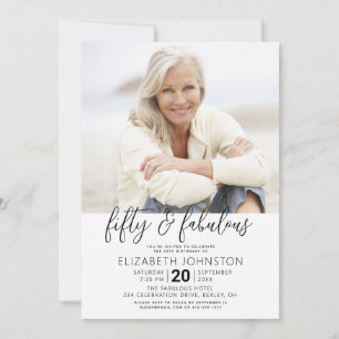 Invitación Foto Negro Blanco 50 Cumpleaños Fabuoso Arco Moder