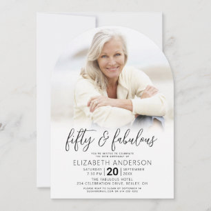 Invitación Foto Negro Blanco 50 Cumpleaños Fabuoso Forma de A