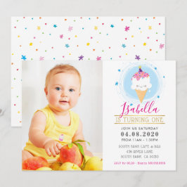 Invitación FOTO NIÑOS CUMPLEAÑOS FIESTA colorido lindo helado