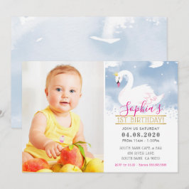 Invitación FOTO NIÑOS CUMPLEAÑOS FIESTA swan princesa azul ro