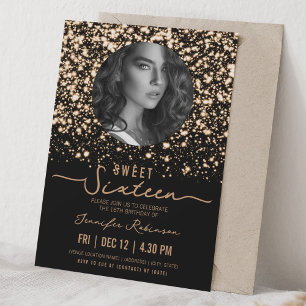 Invitación FOTO Noche de Glamour Cumpleaños Dulces 16 Dorado