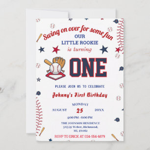 Invitación Foto Novato Del Año Béisbol Primer Cumpleaños