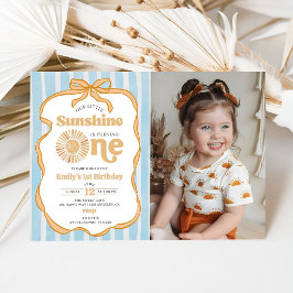 Invitación Foto Nuestro Pequeño Cumpleaños Sol Azul Gingham