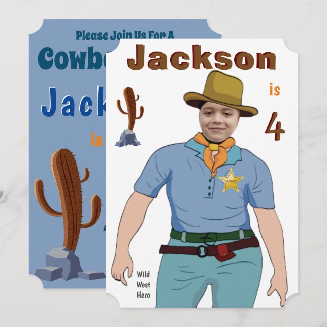 Invitación Foto original del sheriff especial Kids Cowboy (Anverso / Reverso)