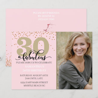 Invitación Foto Oro Rosado 30 y fabulosa fiesta de cumpleaños