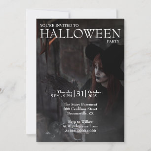 Invitación Foto oscura de bruja gótica moderna de Halloween c