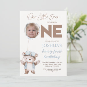 Invitación Foto Oso Marrón Cumpleaños Primero Oso Cumpleaños
