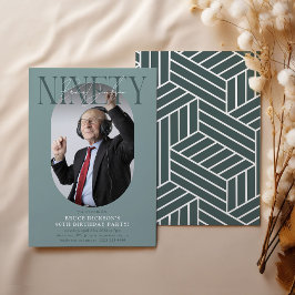 Invitación Foto ovalada moderna y firma 90 cumpleaños