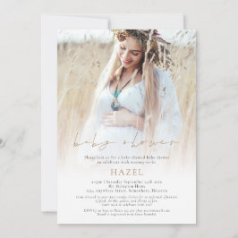 Invitación Foto Overlay Gold Script Bohemian Baby Shower