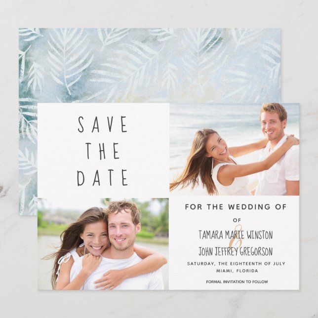 Invitación Foto Palm Tropical Deja Azul Save The Date (Anverso / Reverso)