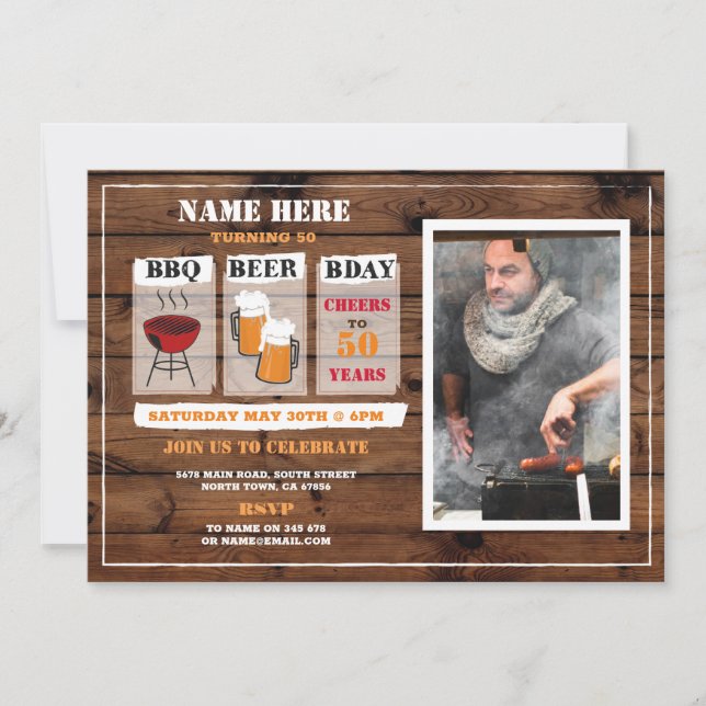 Invitación Foto para hombre de madera del fiesta del (Anverso)