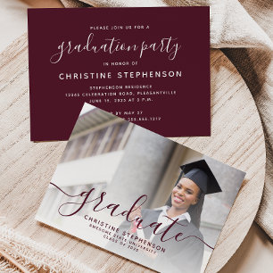 Invitación Foto Partido de Graduación de Guión Borgoña 2025