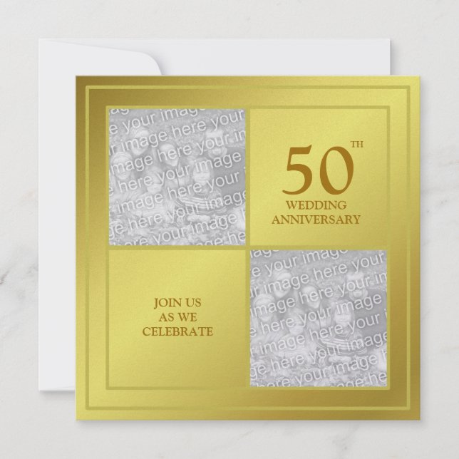 Invitación Foto pasada y presente Aniversario de oro (Brillan (Anverso)
