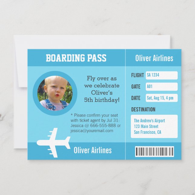 Invitación Foto Pase de Abordar Cumpleaños (Anverso)