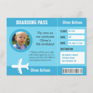 Invitación Foto Pase de Abordar Cumpleaños