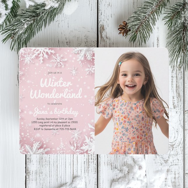 Invitación Foto Pastel de Invierno Rosa Wonderland Snowflake (Subido por el creador)