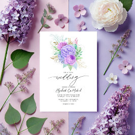 Invitación Foto Pastel Morado y Verde de la Boda de Primavera