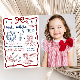 Invitación Foto Patriótica Roja Blanca Y Dos Cumpleaños
