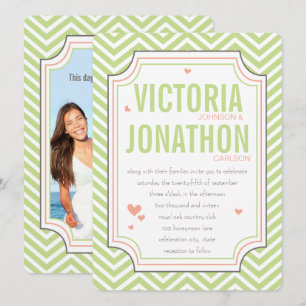 Invitación Foto Peach Lime Zig Zag Typography Boda