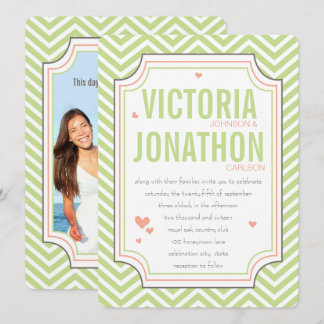 Invitación Foto Peach Lime Zig Zag Typography Boda