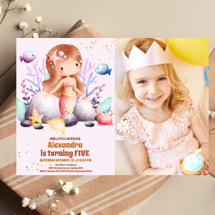 Invitación Foto Pequeña Chica Sirena Fiesta de Cumpleaños