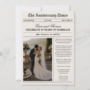 Invitación Foto Periódico Aniversario Boda