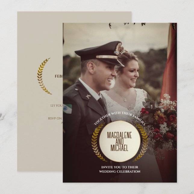 Invitación Foto personal | Boda de las hojas de oro (Anverso / Reverso)